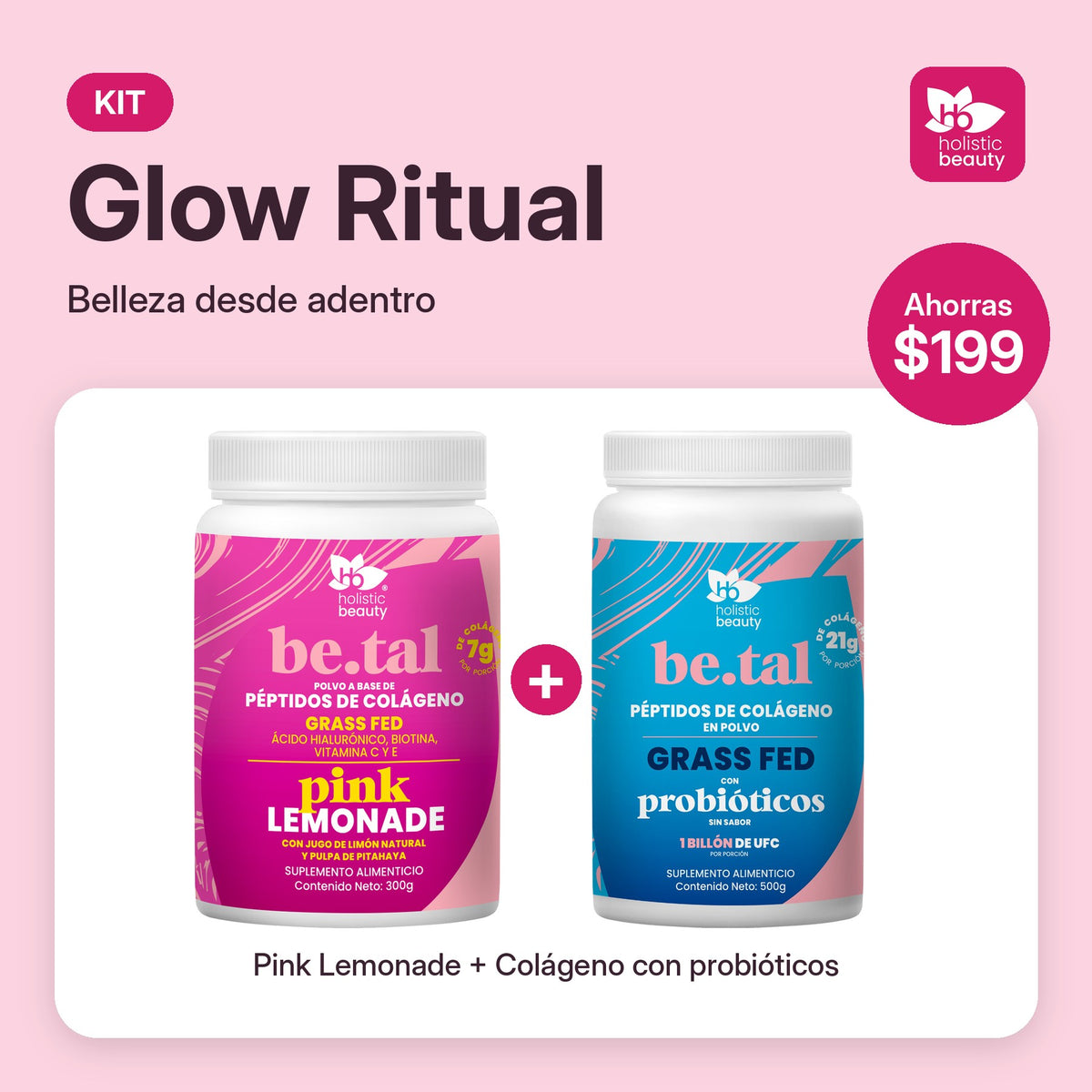 Kit Glow Ritual de Holistic Beauty: Pink Lemonade y Colágeno con probióticos